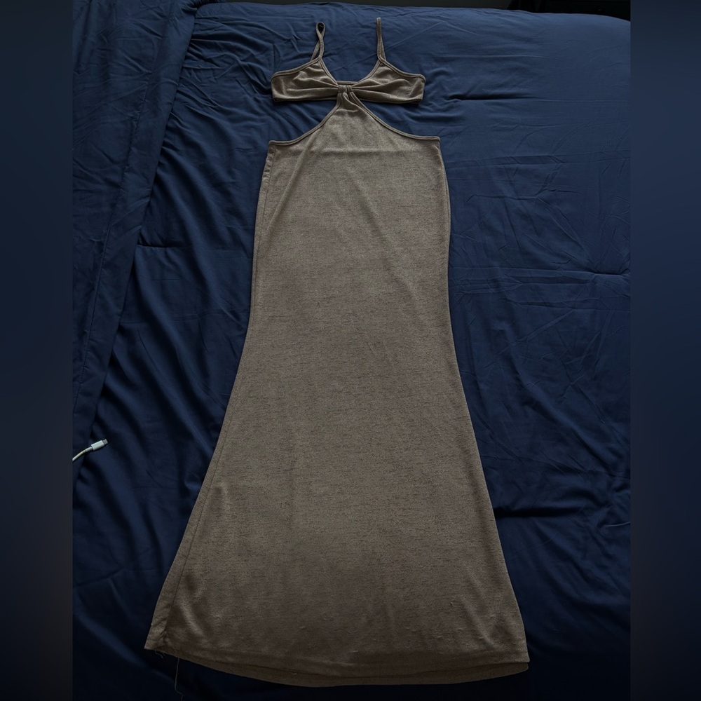 Beachy Sunset Nude Brown Maxi Dress